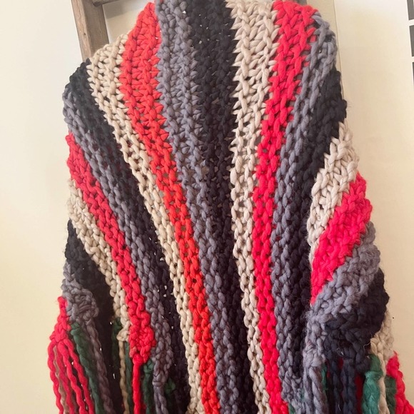 NEW Free People x Loopy Mango Hand Knit Multi Stripe Fringe Shawl - Picture 10 of 15